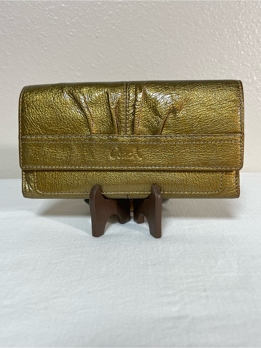 Coach Metallic Gold Patent Leather Tri-Fold Wallet